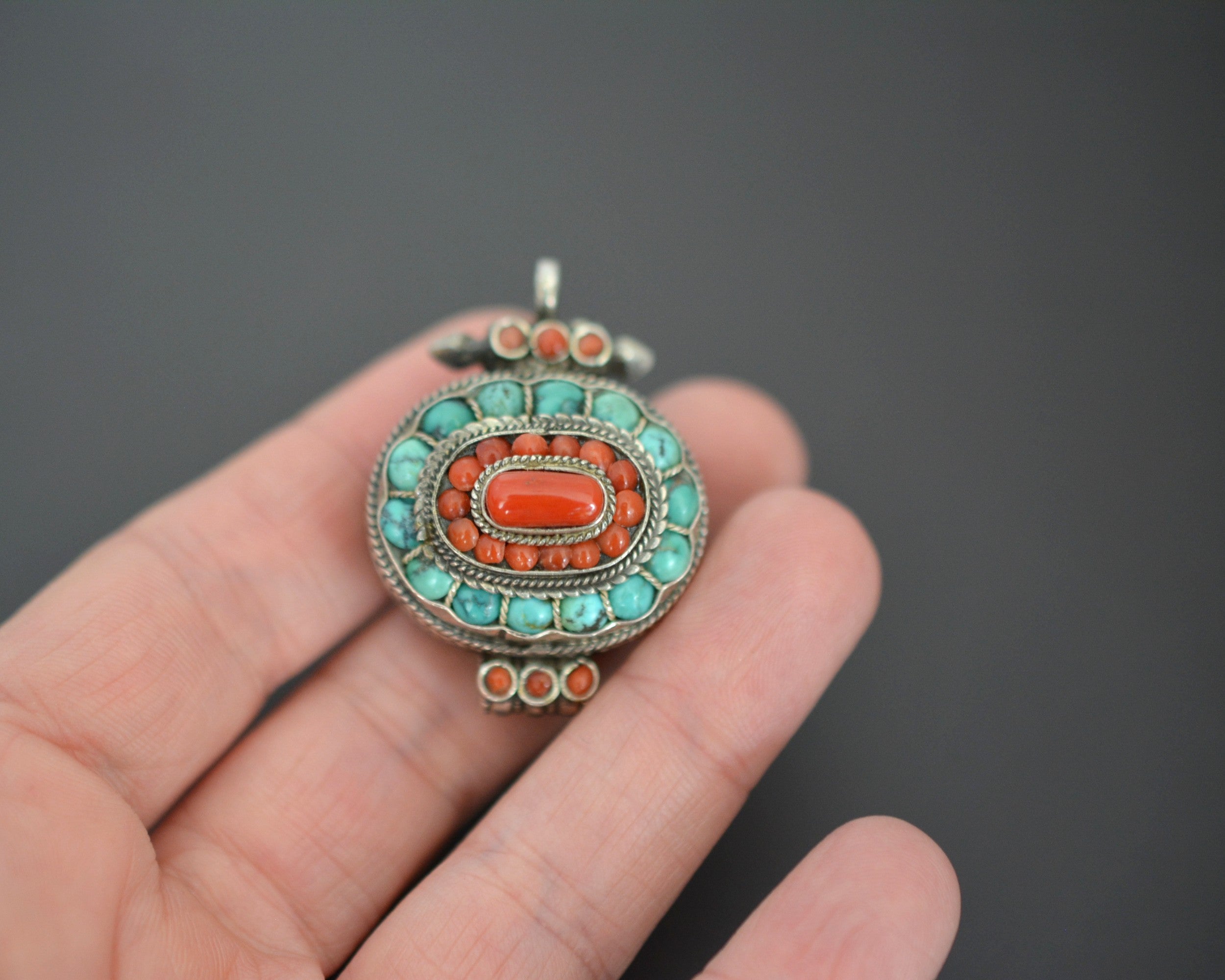 Tibetan Nepali Gau Box with Coral and Turquoises