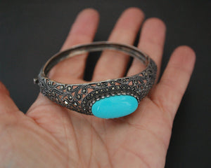 Gorgeous Turquoise and Marcasite Hinged Bracelet