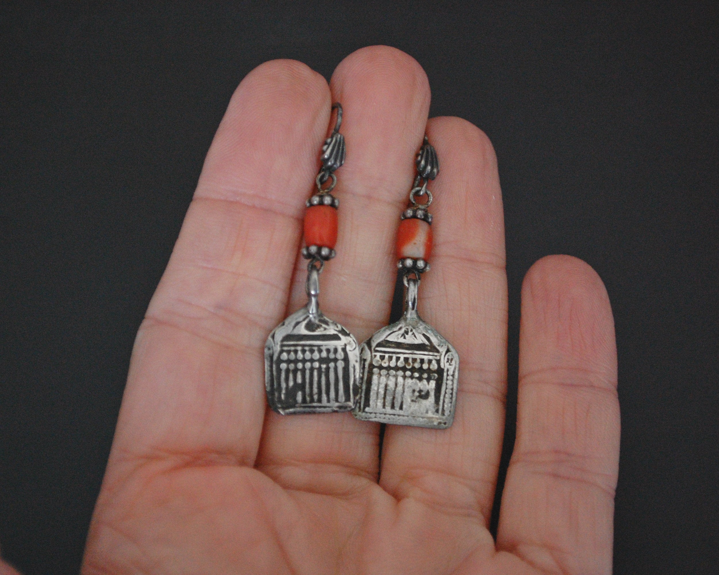 Old Hindu Amulet Sapta Matrikas Coral Earrings