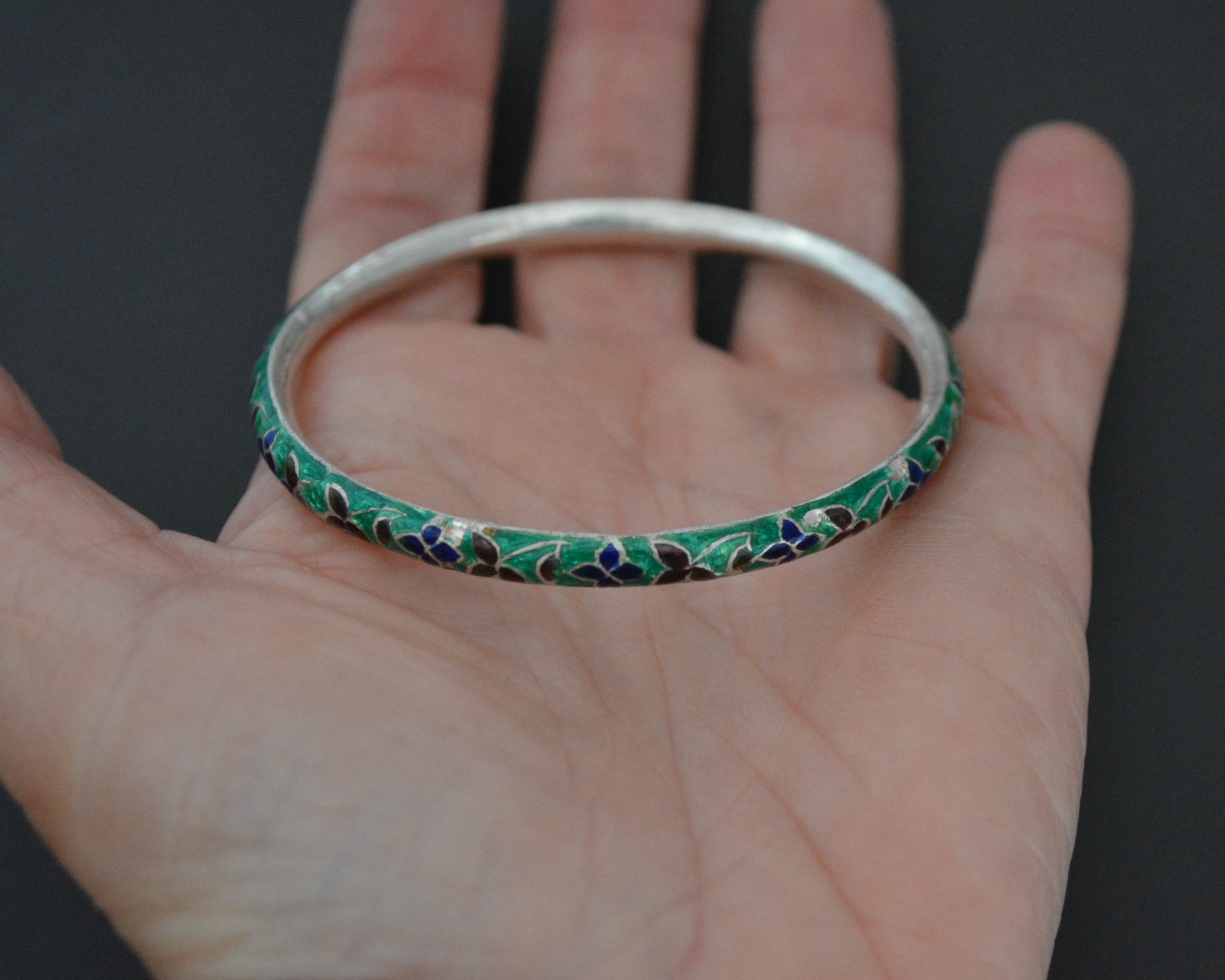 Indian Green Enamel Bangle Bracelet - SMALL