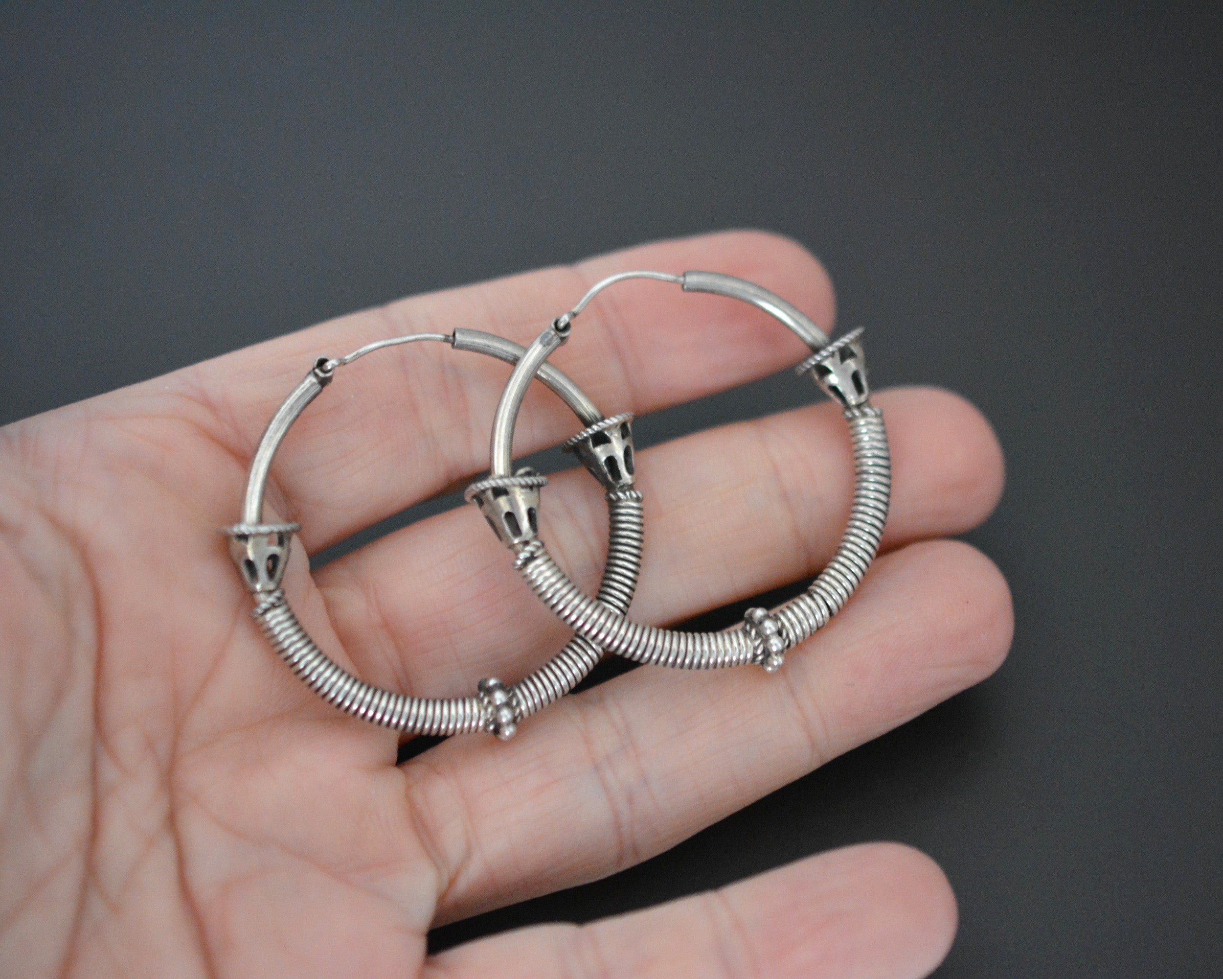 Ethnic Bali Hoop Earrings with Wire - Medium/Large