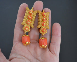 Tibetan Gilded Earrings with Faux Coral