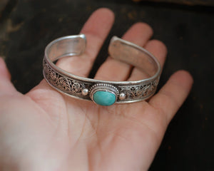 Nepali Turquoise Coral Filigree Cuff Bracelet