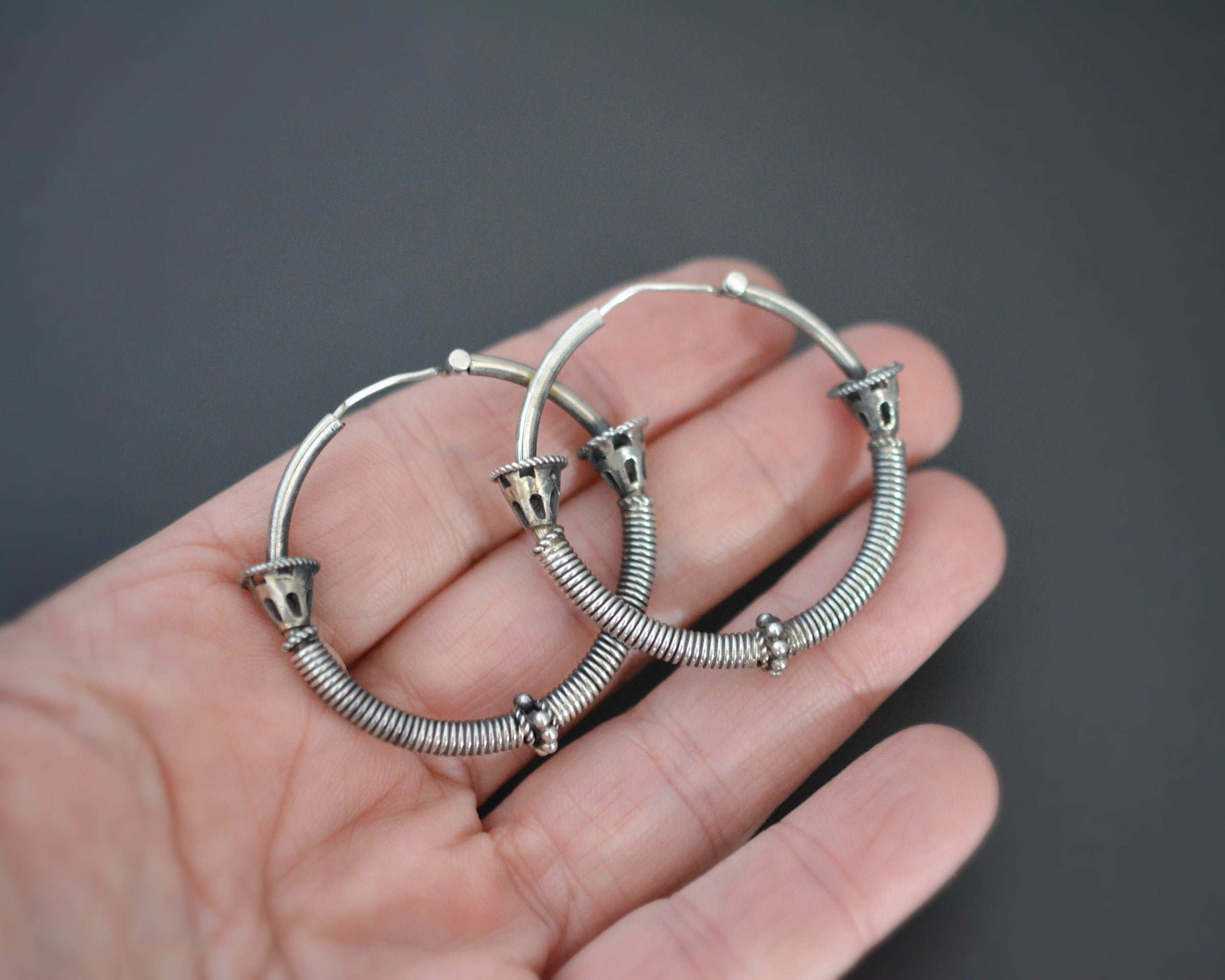 Ethnic Bali Hoop Earrings with Wire - Medium/Large