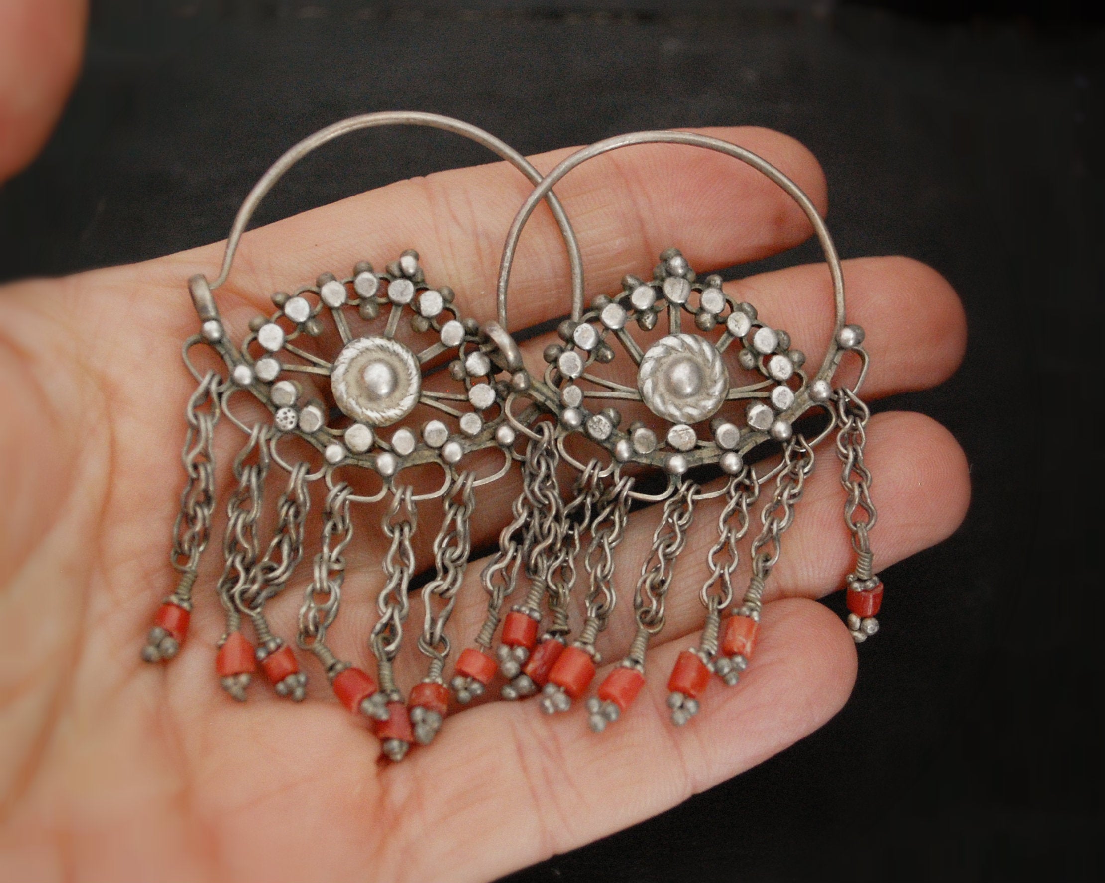 Uzbek Coral Hoop Earrings