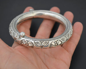 Hinged Repoussee Silver Bangle Bracelet from India