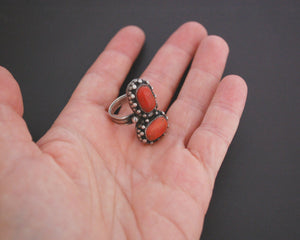 Vintage Nepali Coral Ring - Size 7 - Tibetan Coral Ring