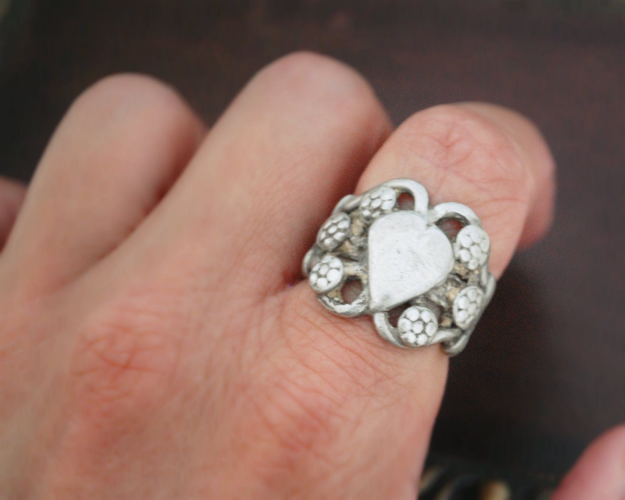 Old Rajasthani Heart Ring - Size 6.5