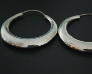 Huge Ethnic Silver Hoop Flatened Earrings