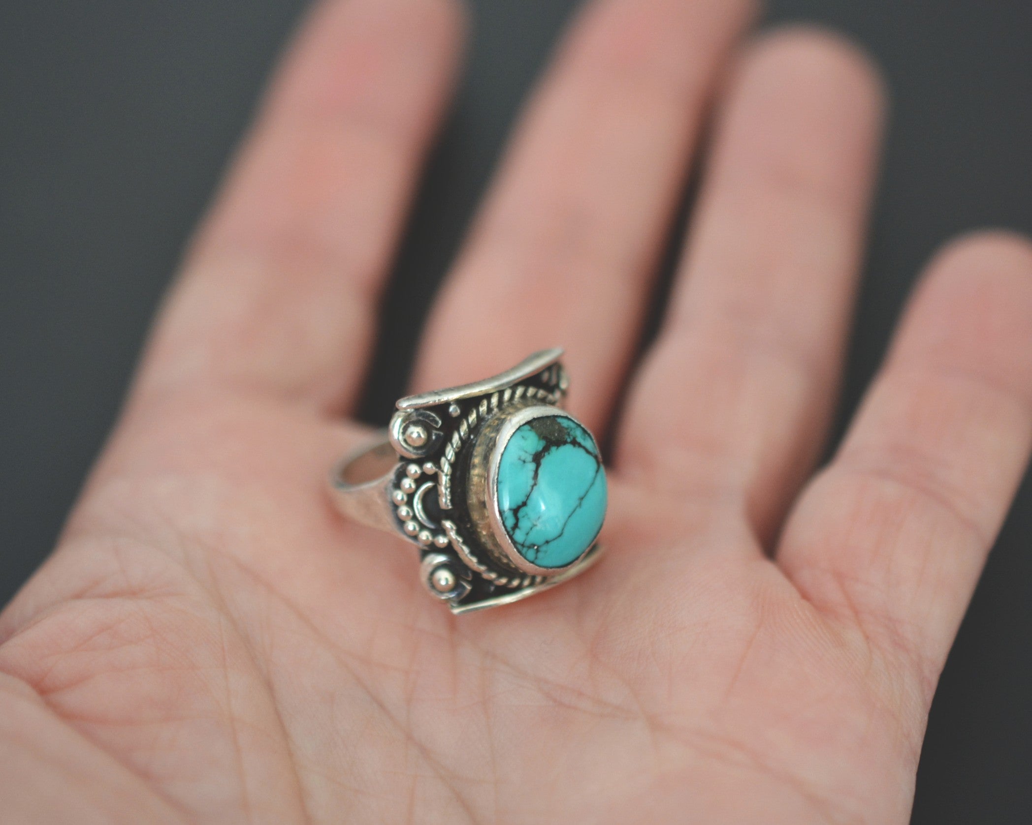 Nepali Turquoise Saddle Ring - Size 7.5