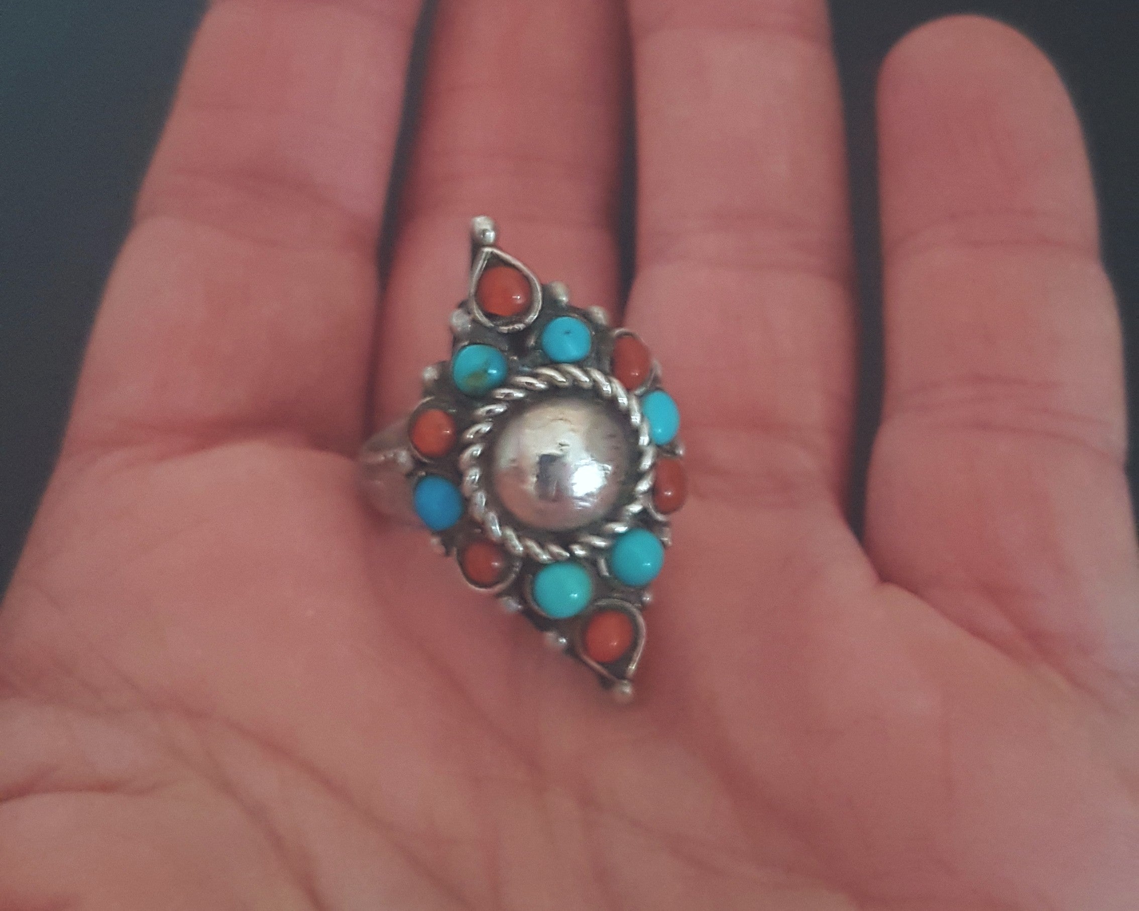 Nepali Turquoise Coral Ring - Size 7.25