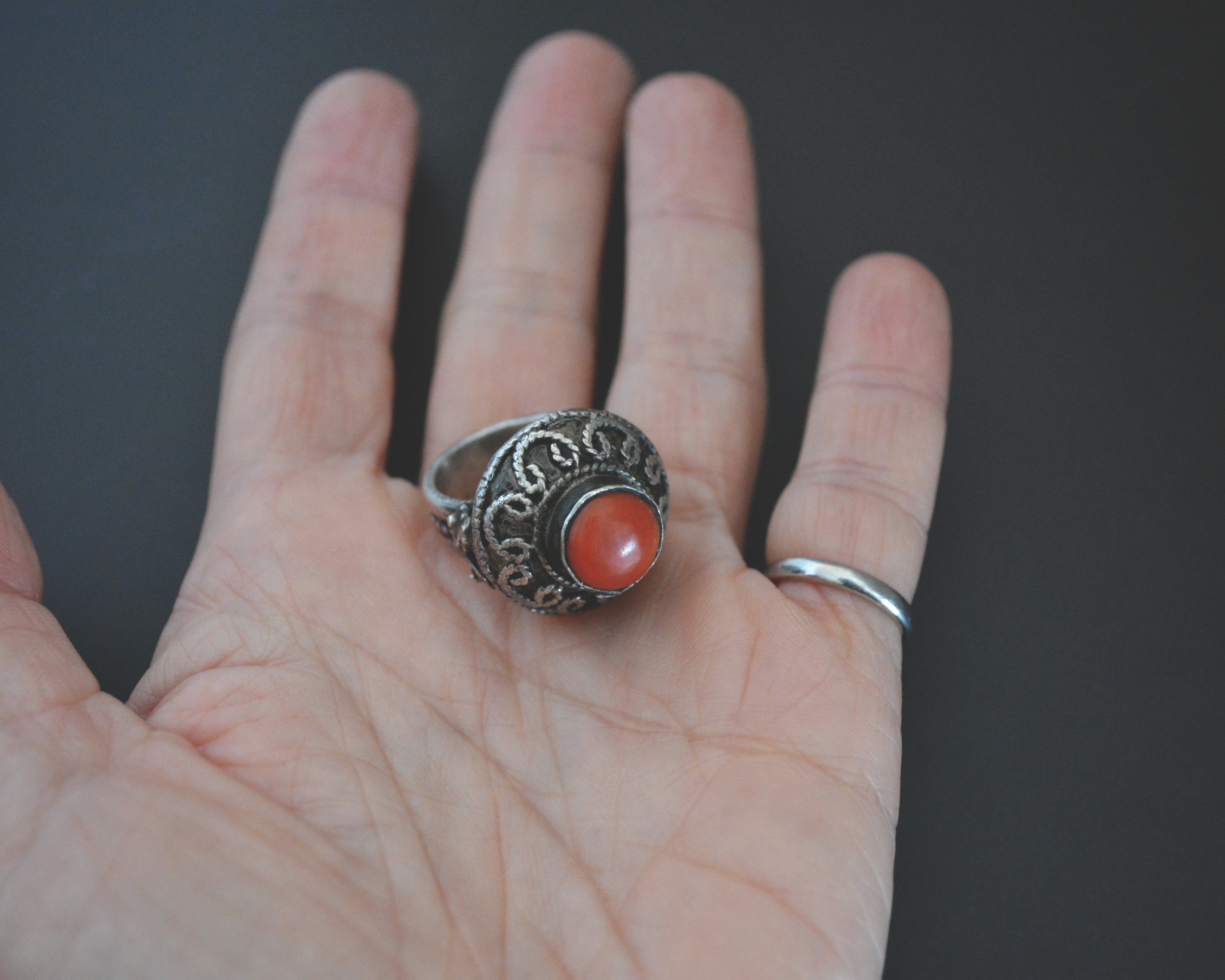 Bold Ethnic Coral Ring - Size 7