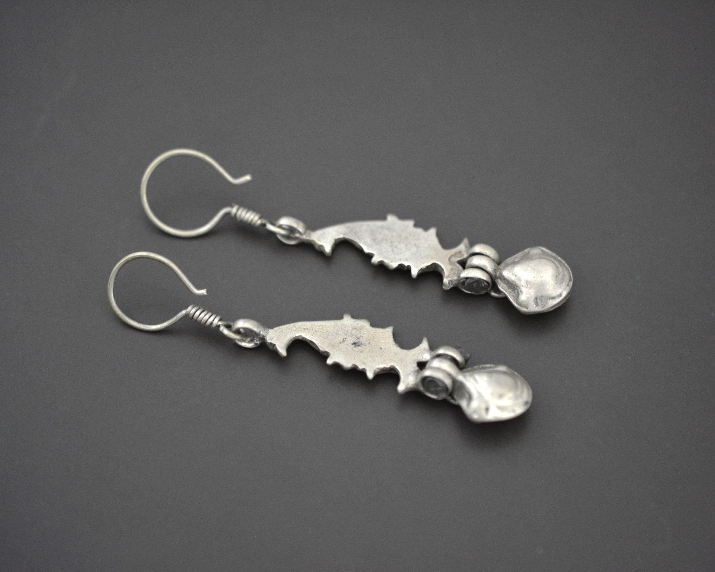 Uzbek Silver Dangle Earrings with Bird