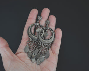 Long Indian Silver Earrings with Dangles