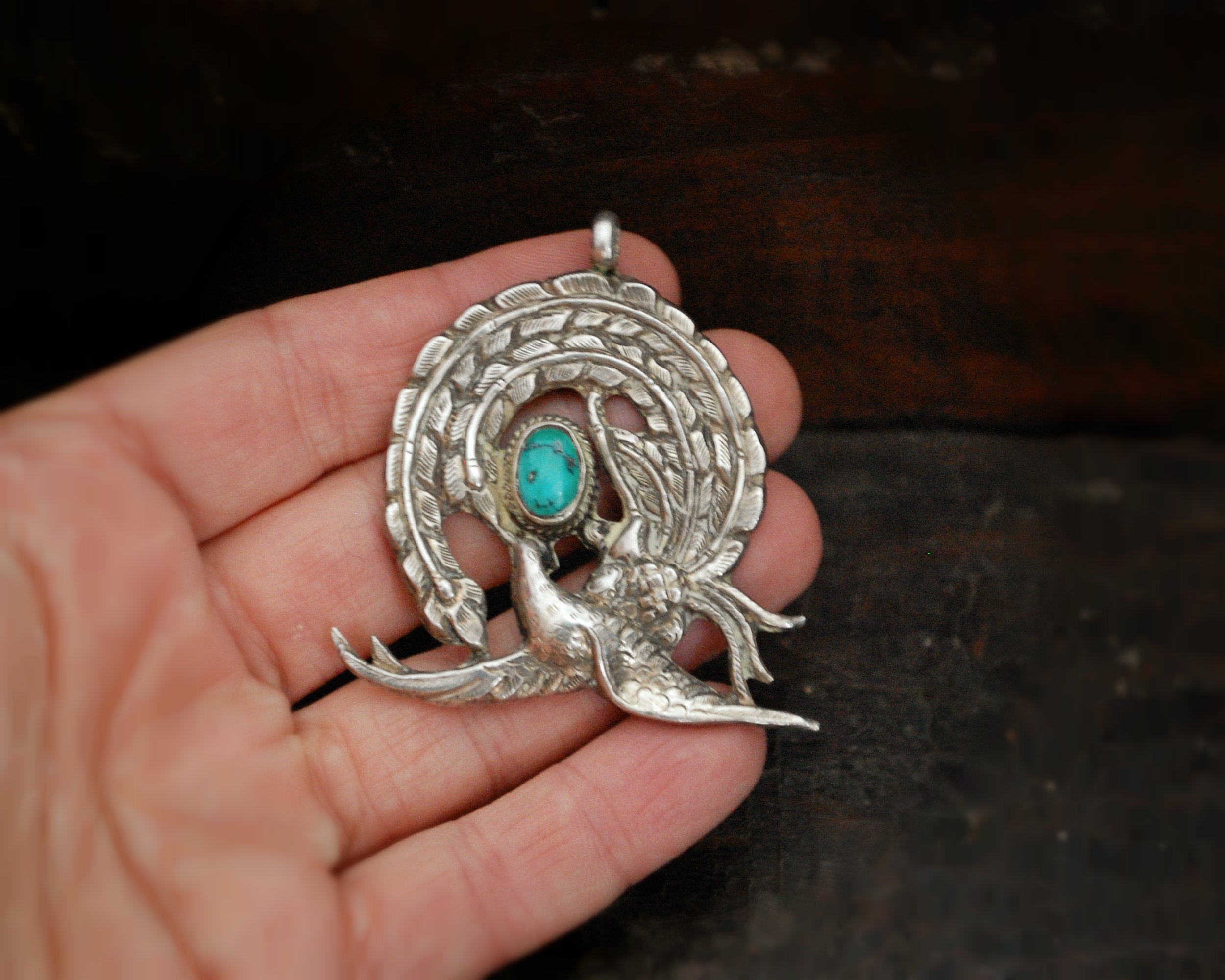 Indian Sterling Silver Peacock Pendant