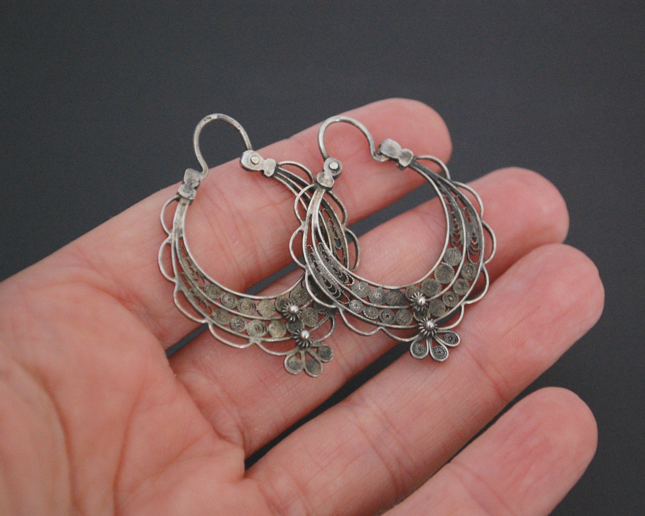 Filigree Silver Hoop Earrings