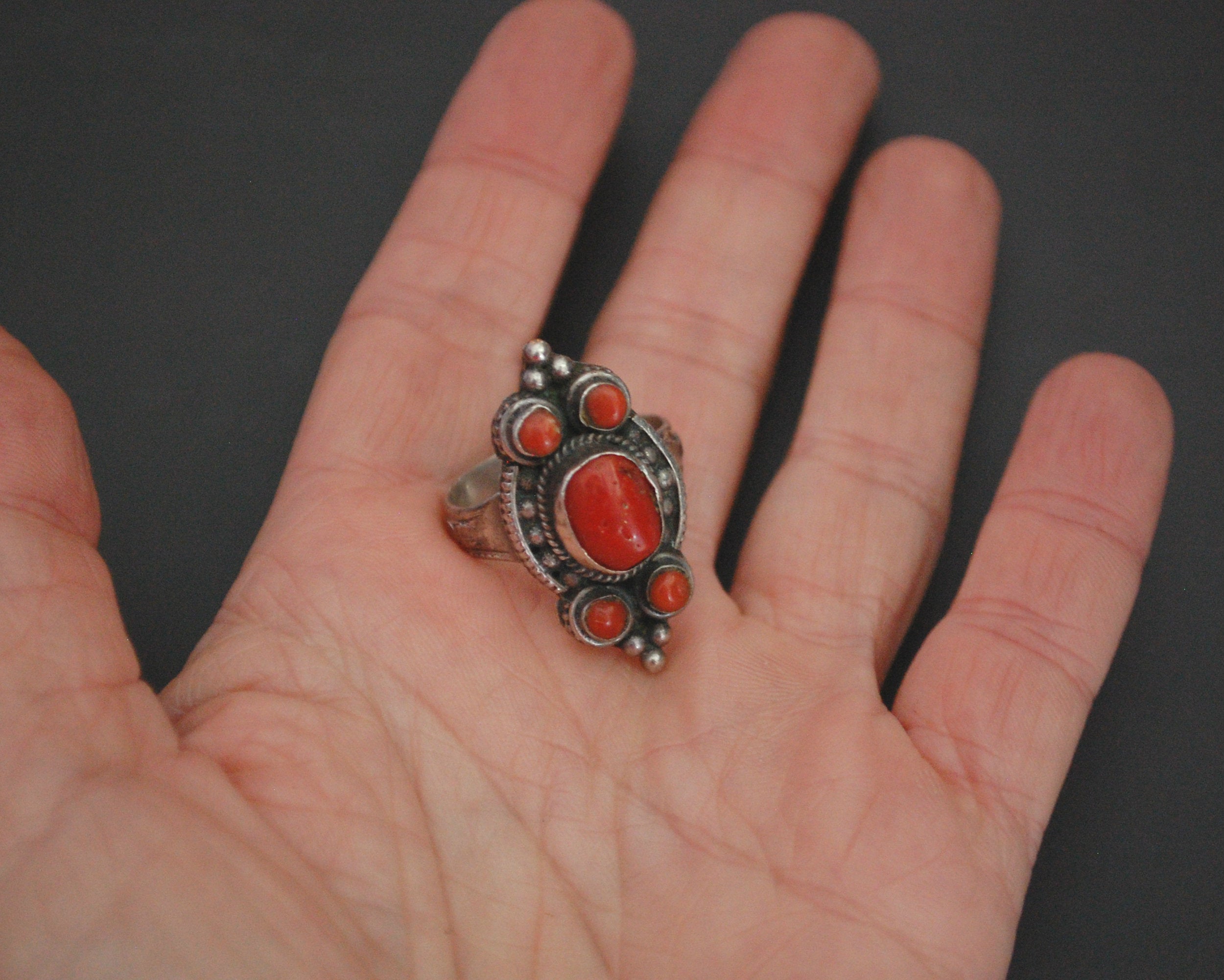 Vintage Nepali Coral Ring - Size 9.25