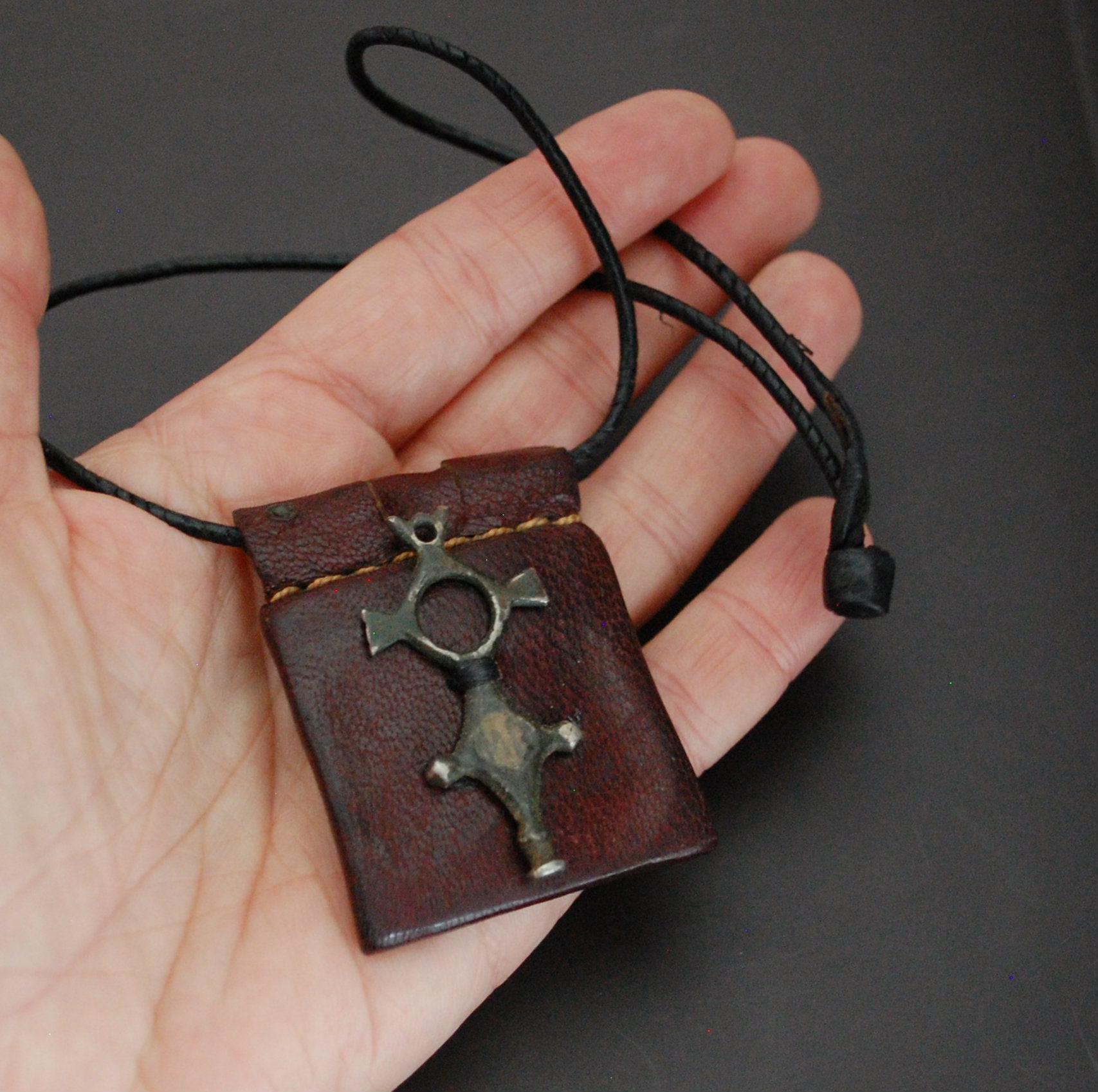 Tuareg Cross Leather Talisman Pendant on Cord