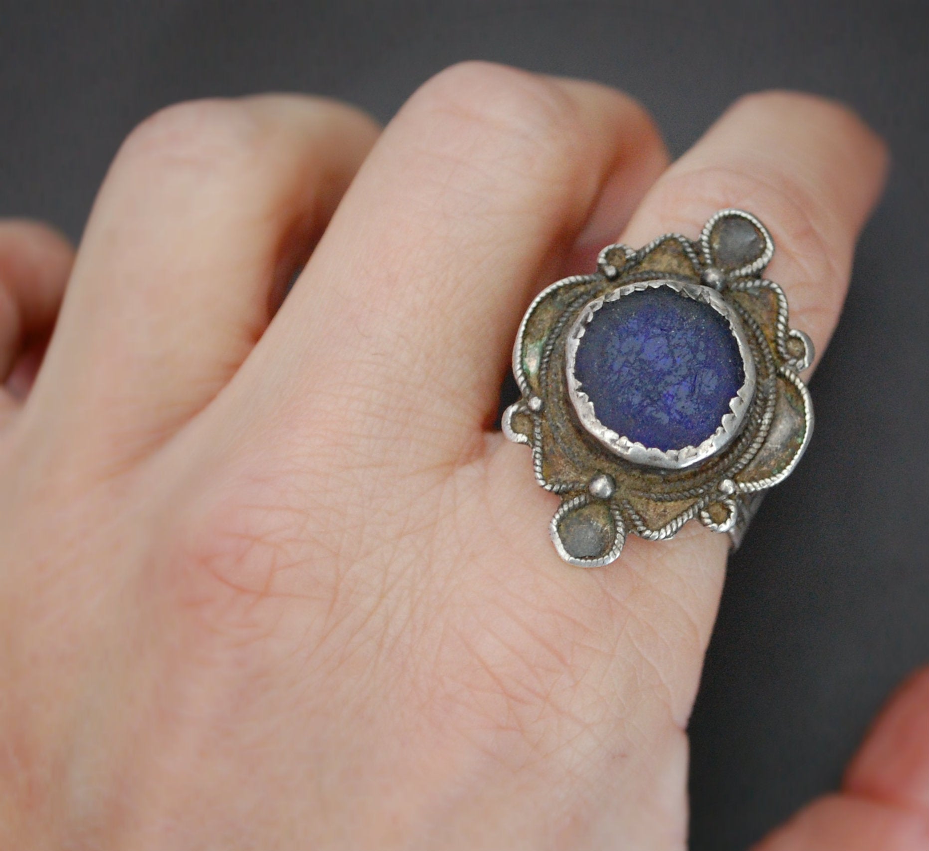 Berber Ring with Blue Stone - Size 8.5