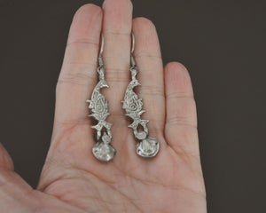 Uzbek Silver Dangle Earrings with Bird