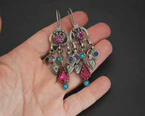 Afghani Earrings with Glass Stones and Tassels