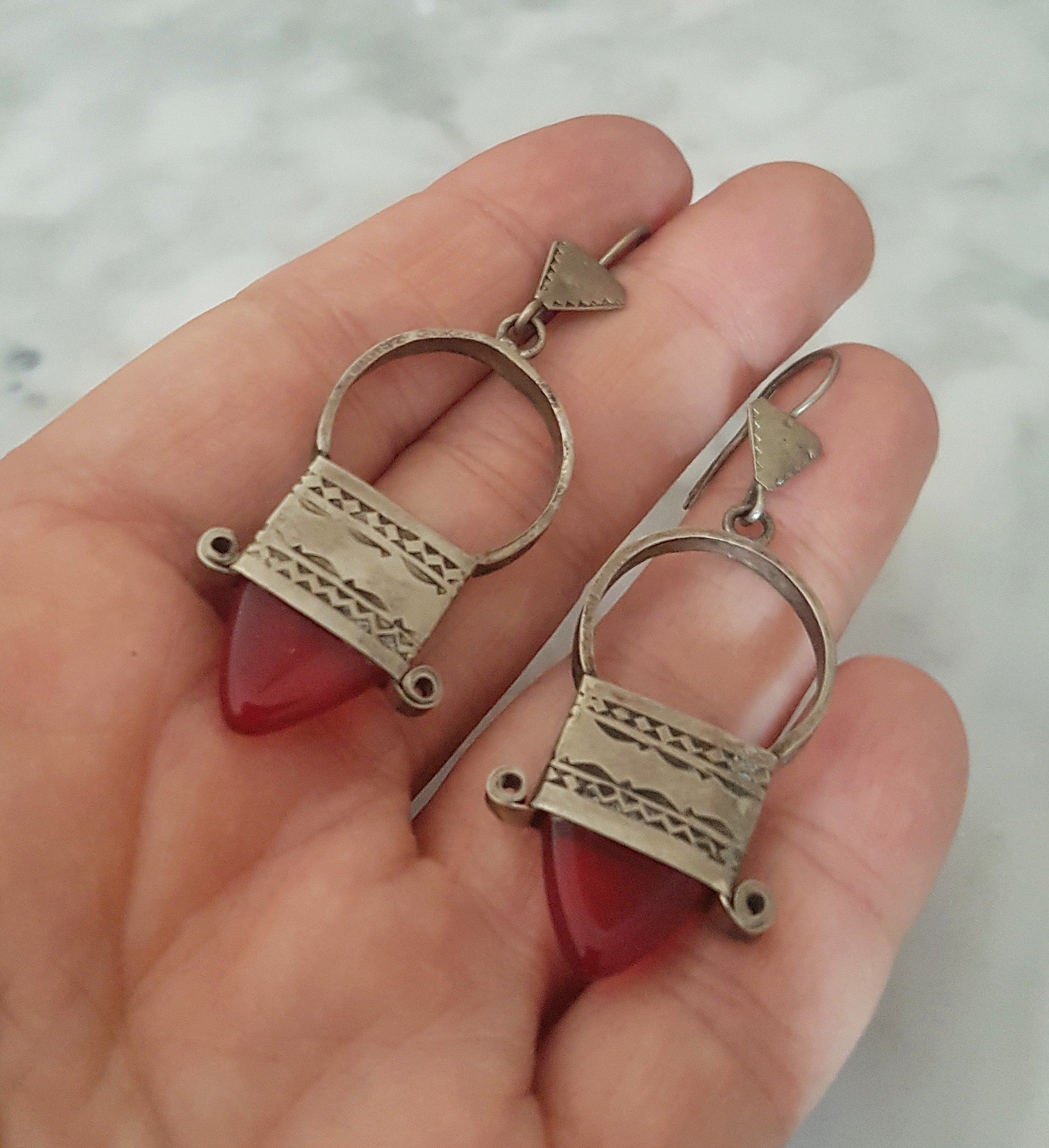 Tuareg Earrings with Red Glass