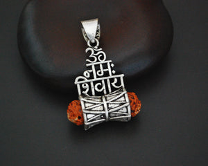 Rudraksha Shiva Mantra Pendant with Silver Cap
