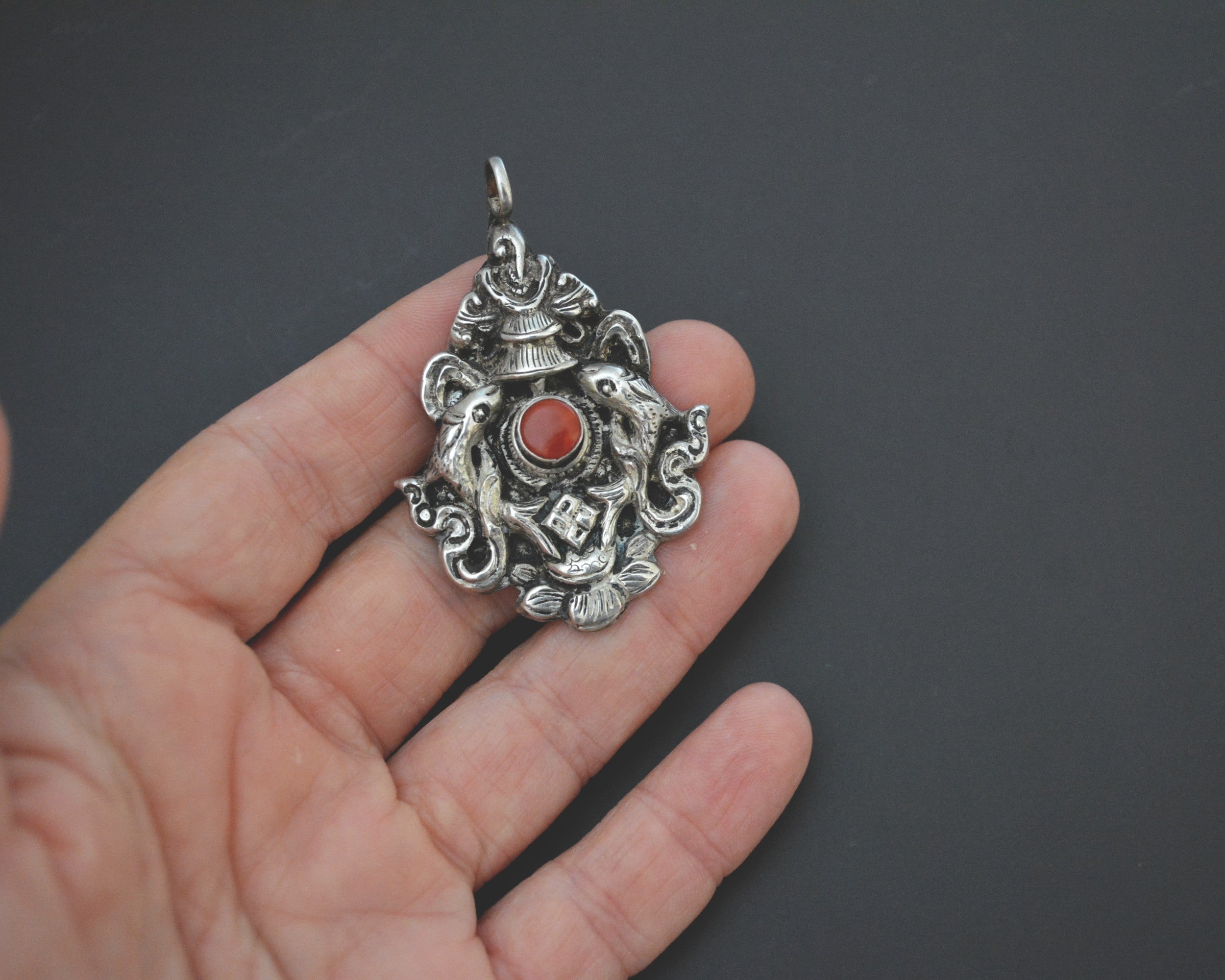 Nepali Ashtamangala Pendant with Coral