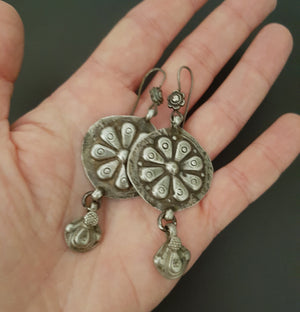 Ethnic Silver Disc Earrings from Afghanistan