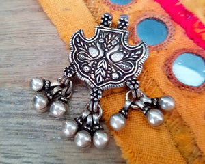 Rajasthani Silver Peacock Pendant with Bells