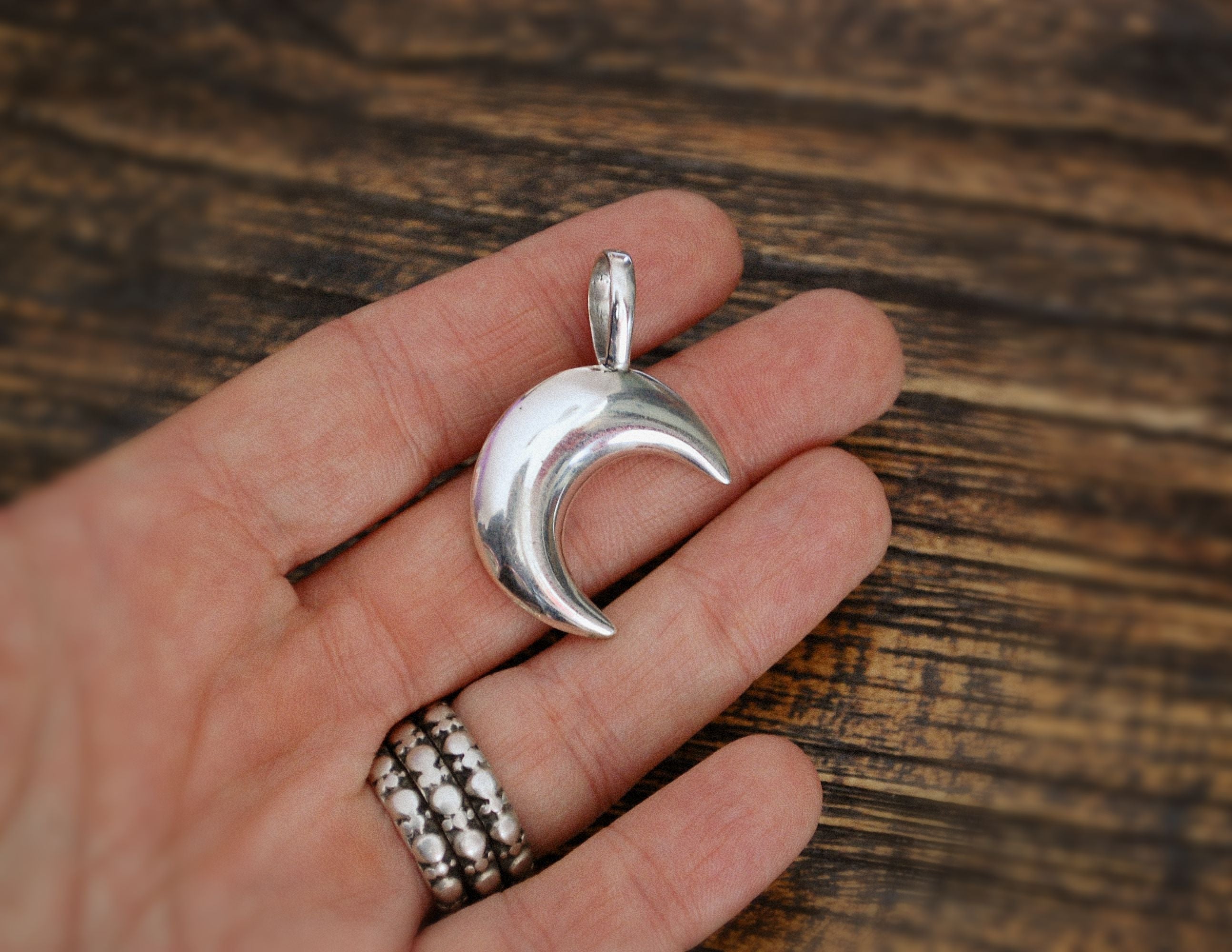 Crescent Moon Pendant - Solid Silver Moon Amulet