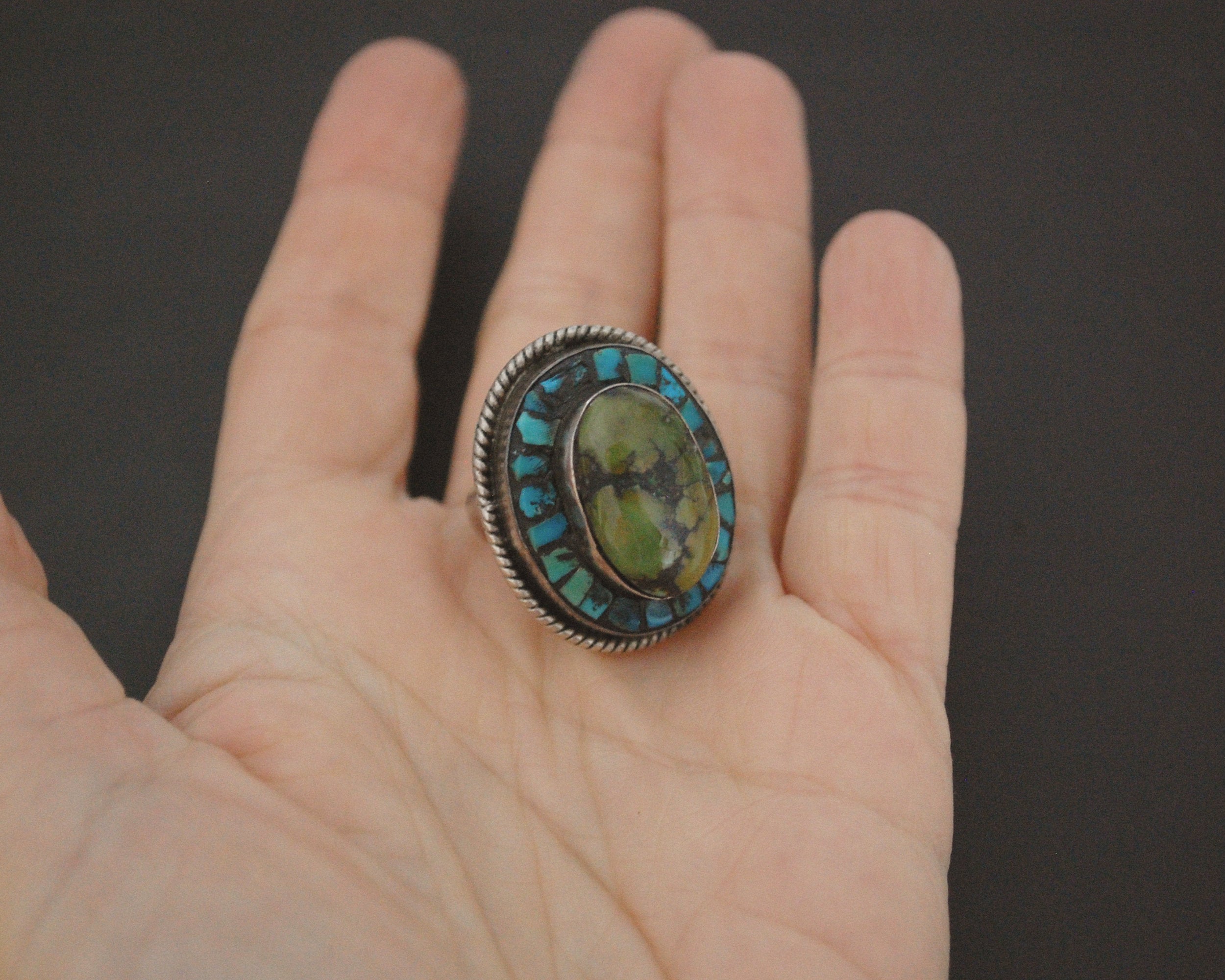 Bold Nepali Turquoise Ring - Size 7.5