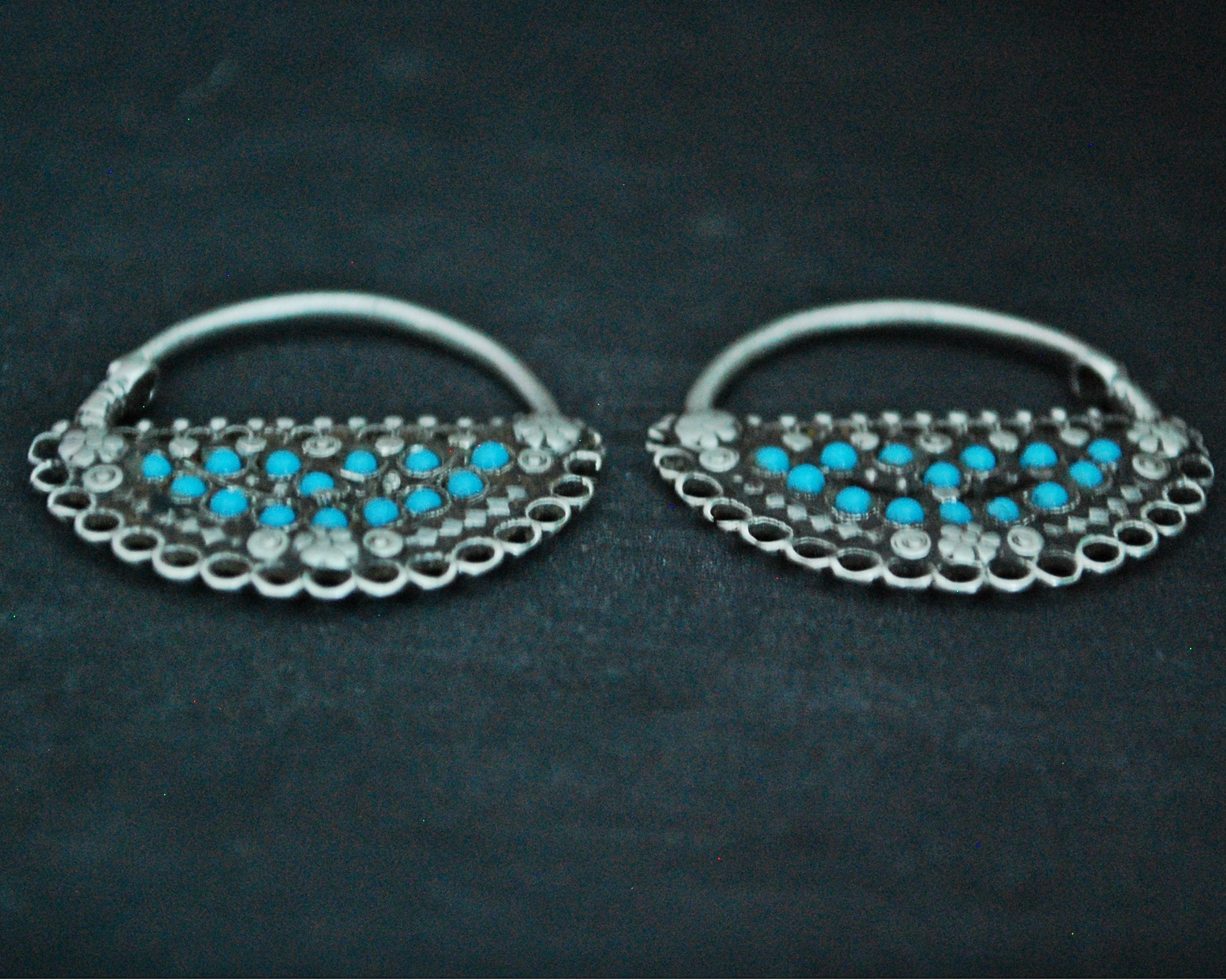 Antique Afghani Hoop Earrings with Turquoise