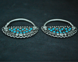 Antique Afghani Hoop Earrings with Turquoise