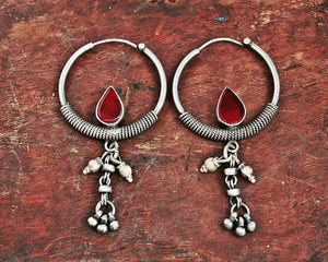 Ethnic Carnelian Hoop Earrings with Tassels