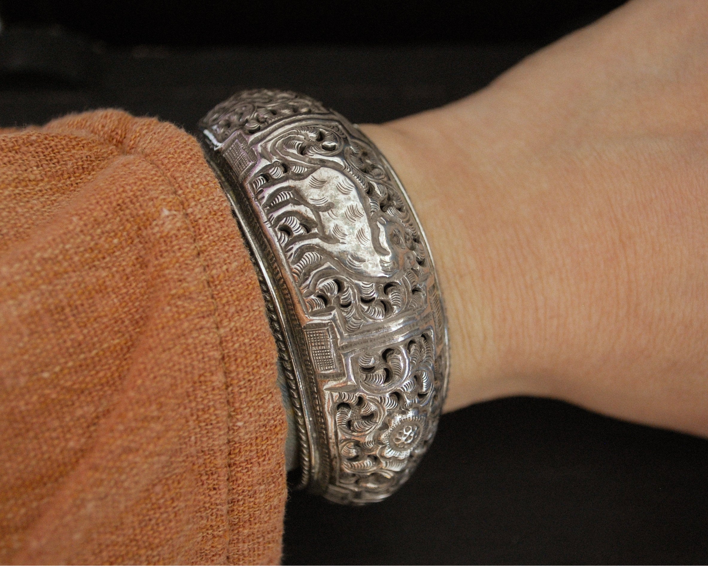 Nepali Repoussee Bracelet with Deer