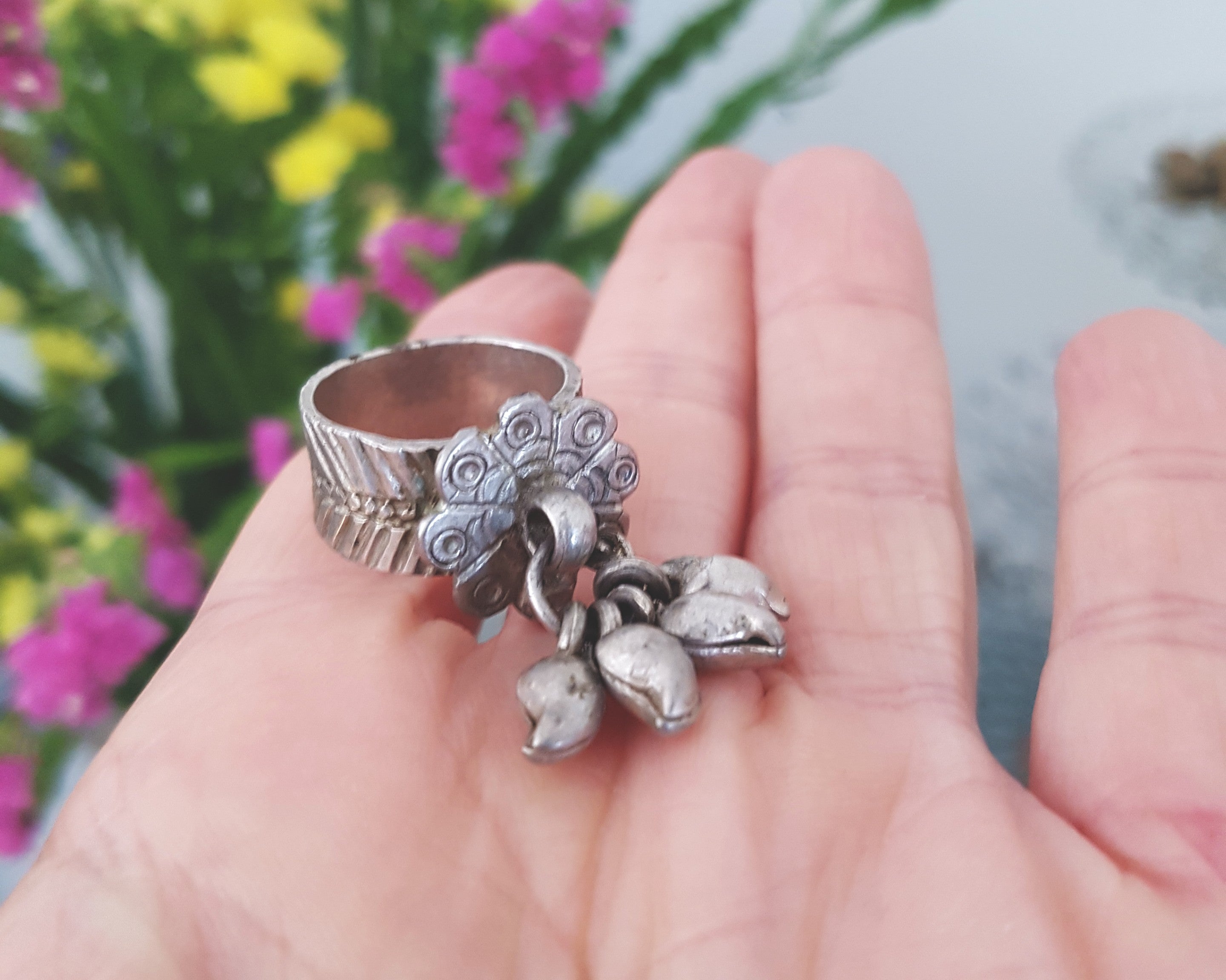 Old Rajasthani Silver Ring with Bells - Size 5.5