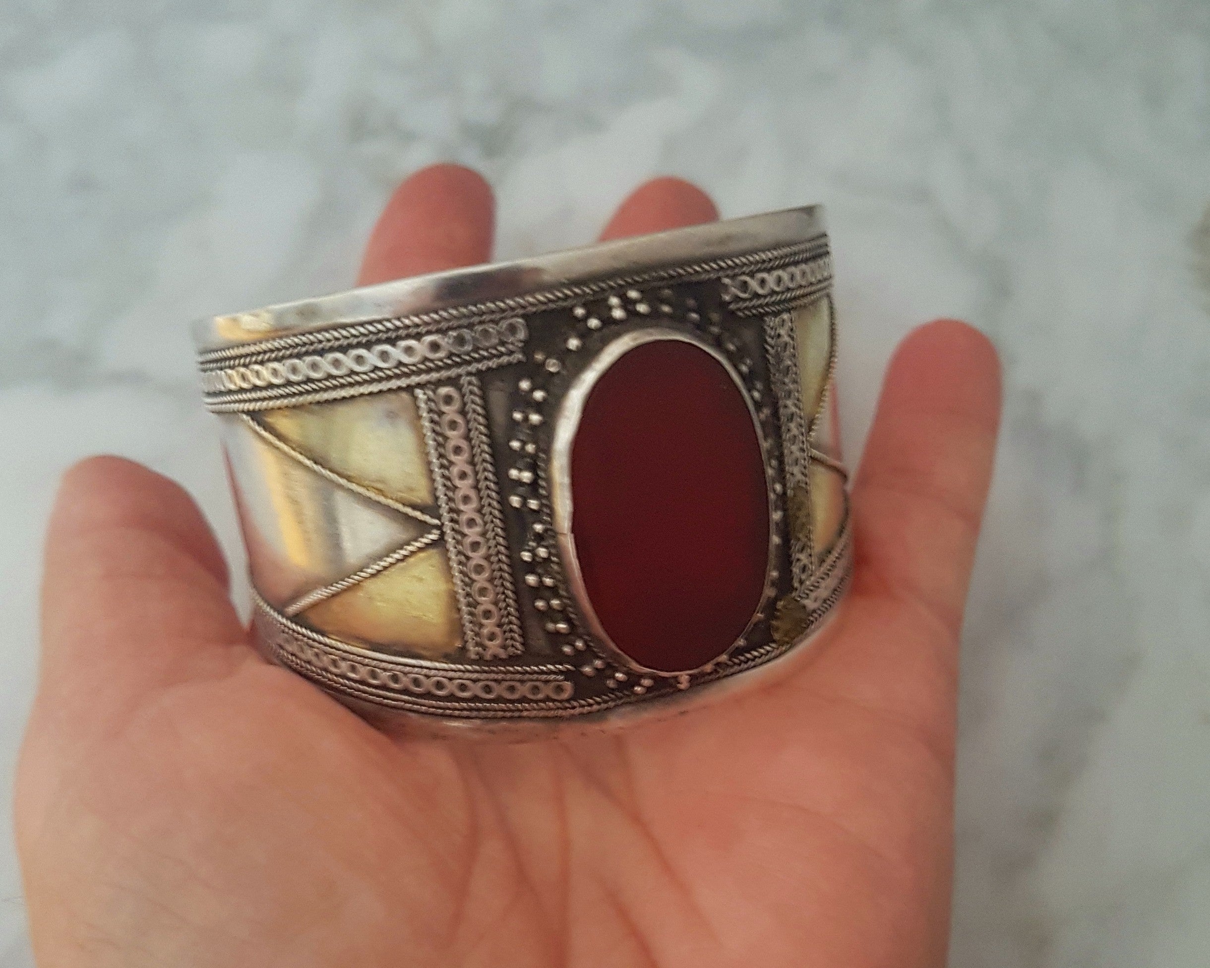 Turkmen Carnelian Gilded Cuff Bracelet
