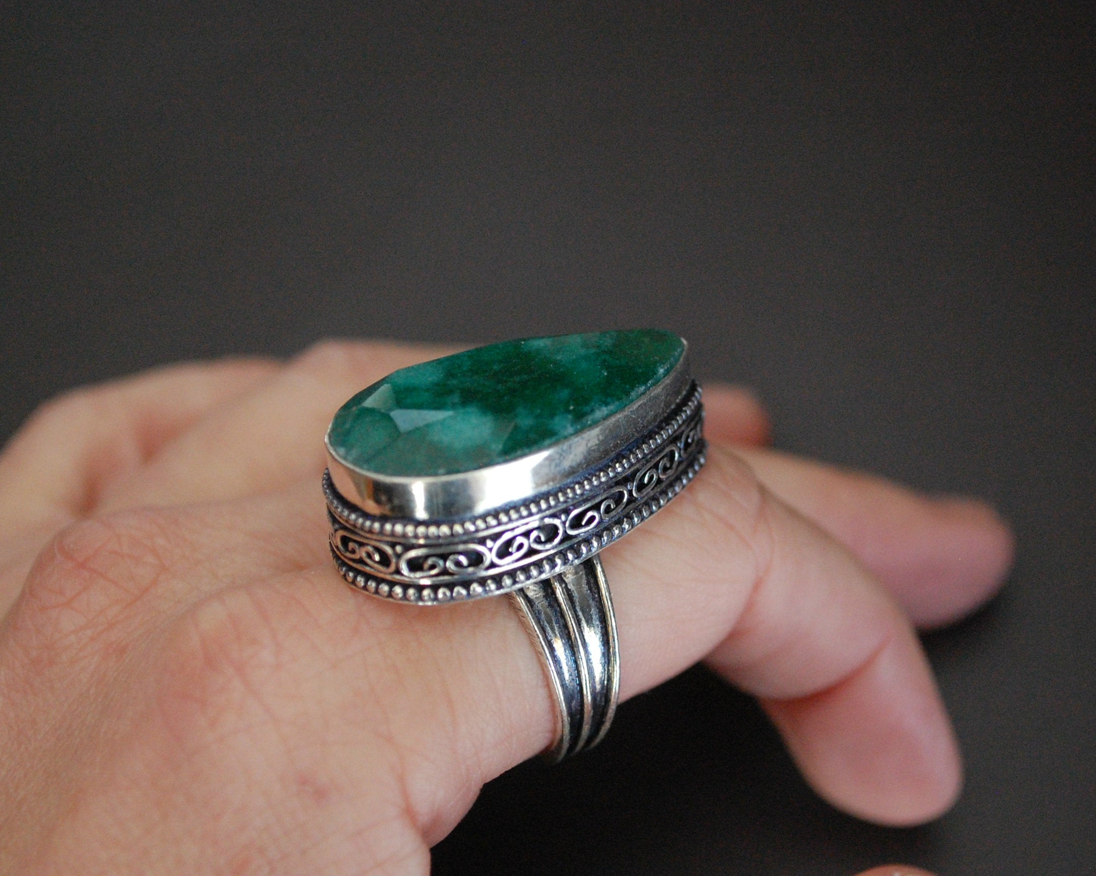 Bold Ethnic Jade Ring - Size 9