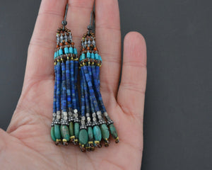Beaded Tassel Earrings with Turquoise and Lapis Lazuli