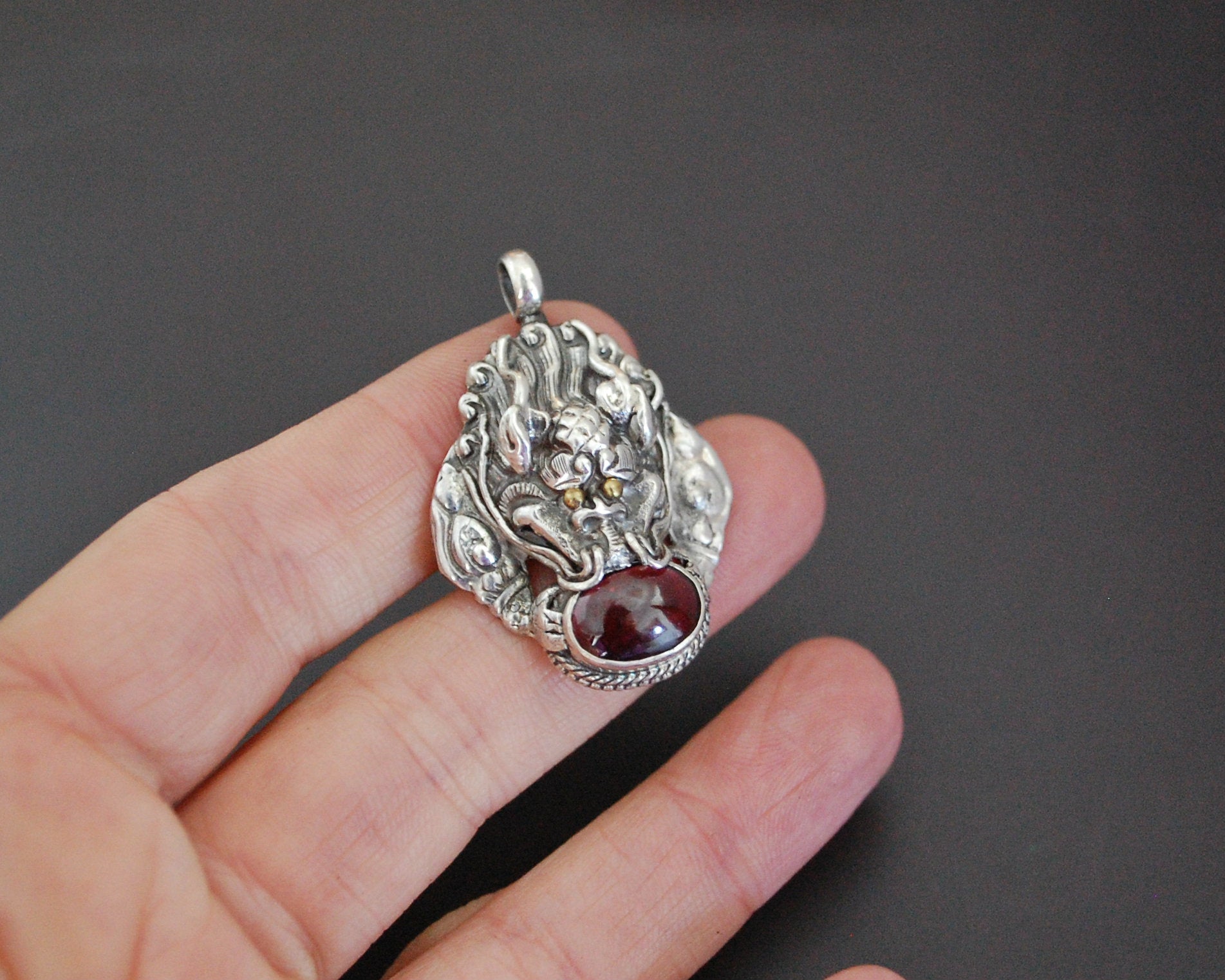 Nepali Garnet Dragon Pendant