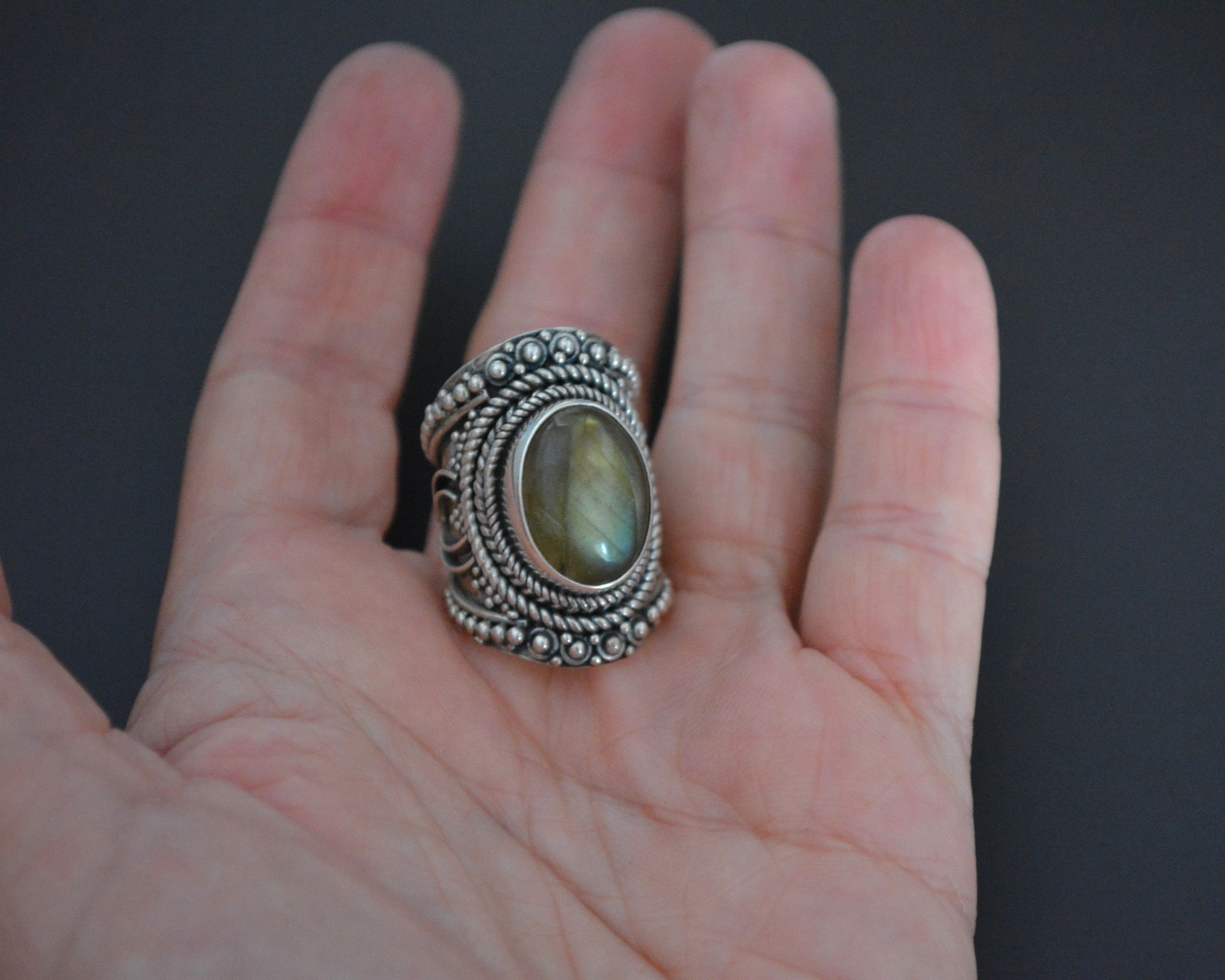 Ethnic Labradorite Ring from Bali - Size 5