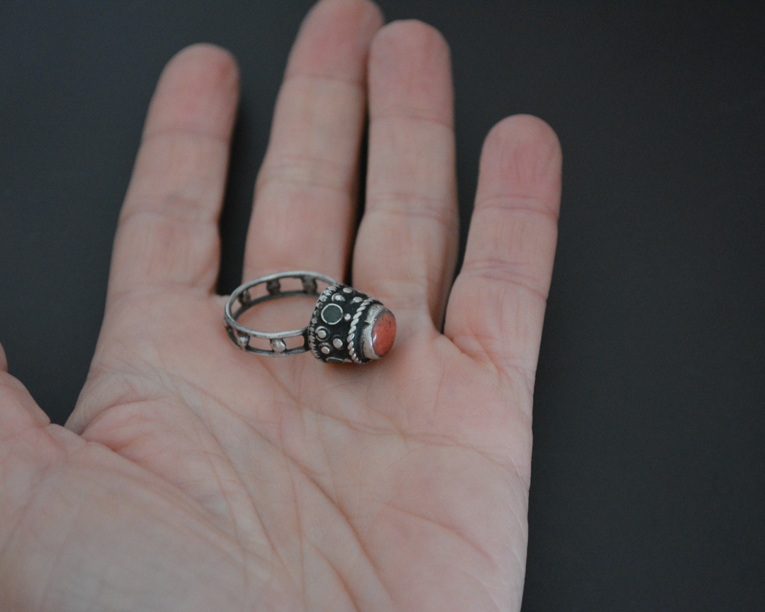 Reserved for R. - Old Afghani Coral Ring - Size 7