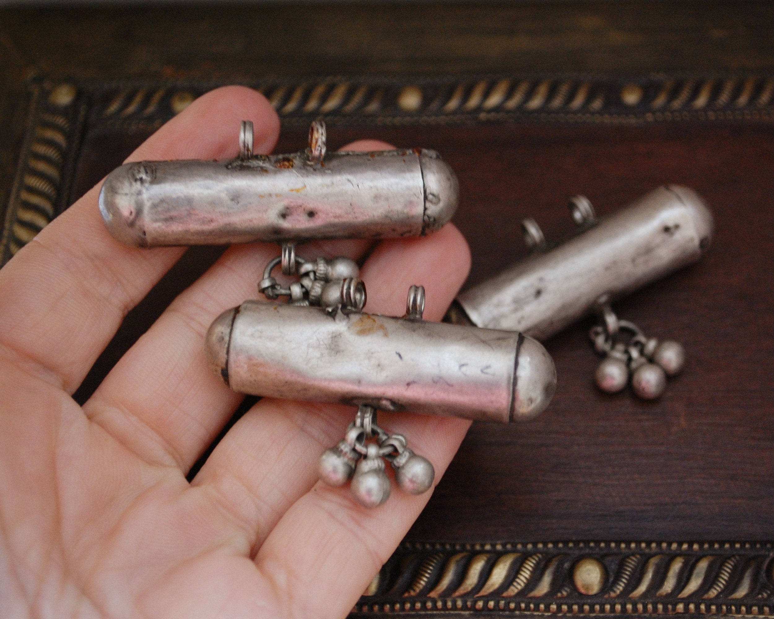 Rajasthani Silver Taviz Pendant with Bells