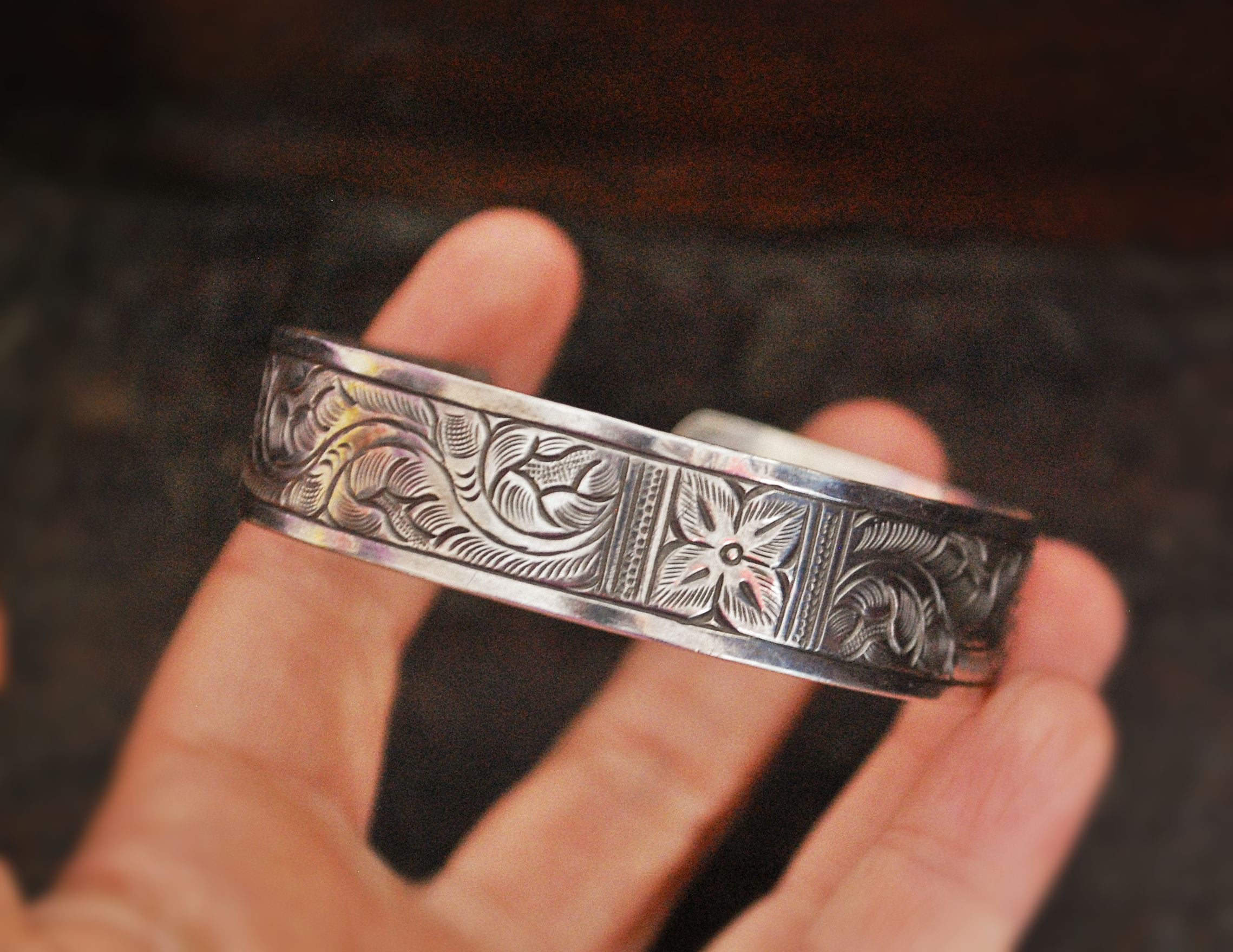 Hill Tribe Engraved Silver Bracelet