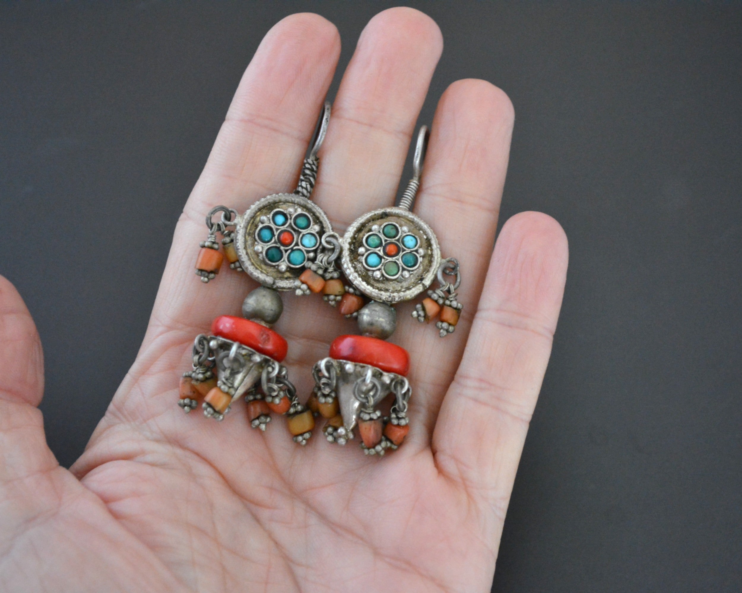 Reserved for E. - Uzbek Turquoise Coral Earrings