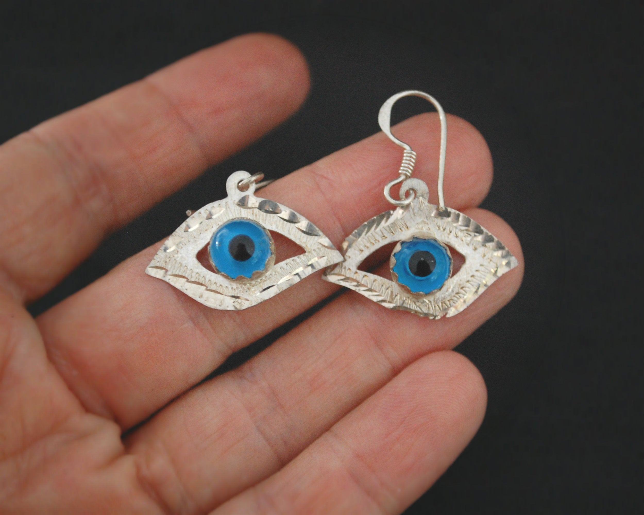 Evil Eye Silver Dangle Earrings