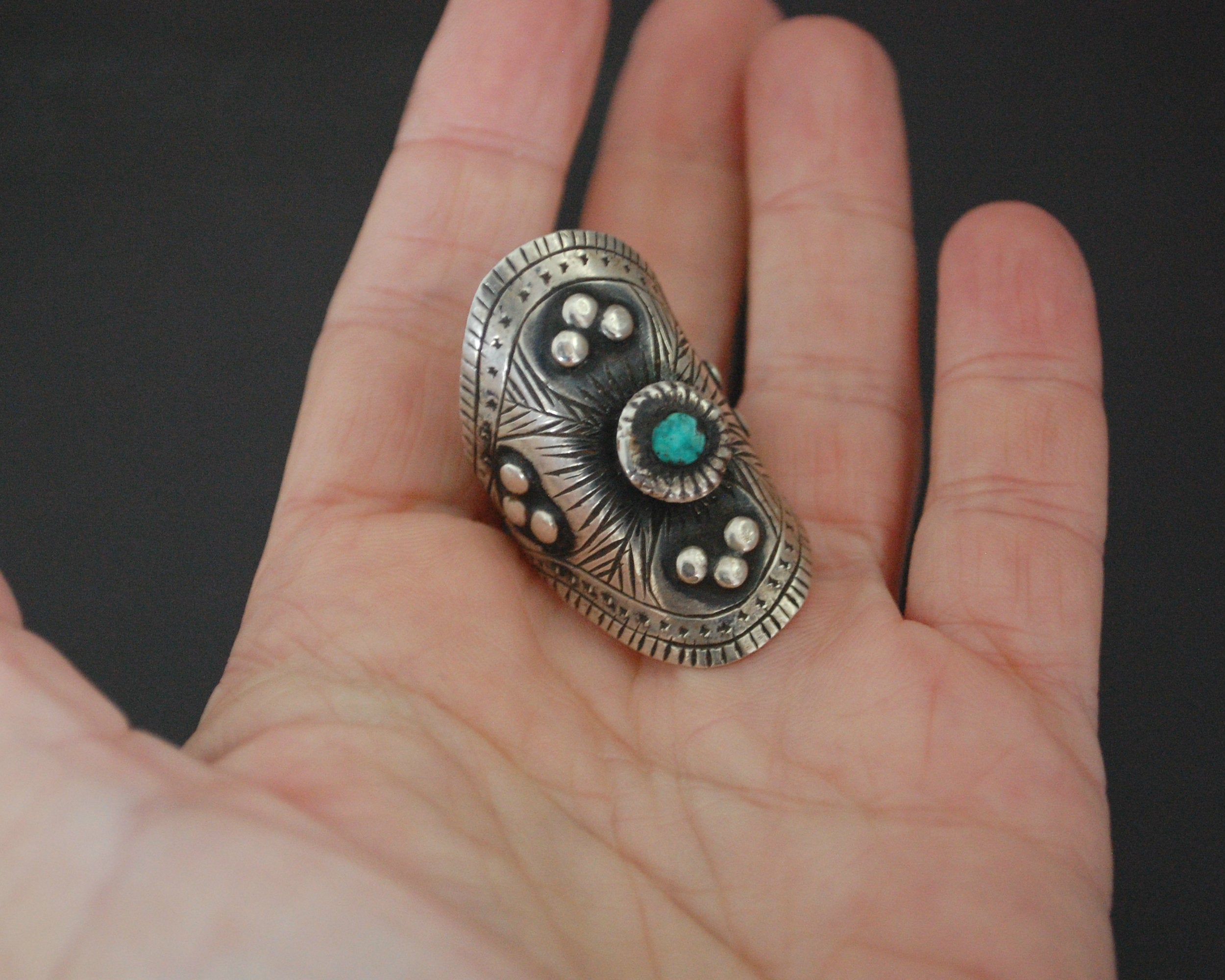 Ethnic Turquoise Ring - Size 8 Adjustable