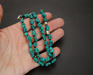 Knotted Turquoise Nugget Necklace with Silver Beads