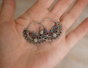 Antique Afghani Hoop Earrings with Glass